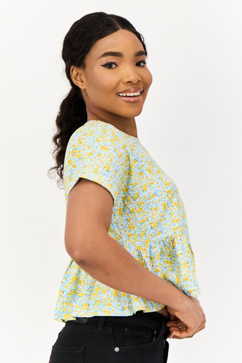 ONLY Women Round Neck Short Sleeve Floral Print Blouse, Multicolor - Image 2